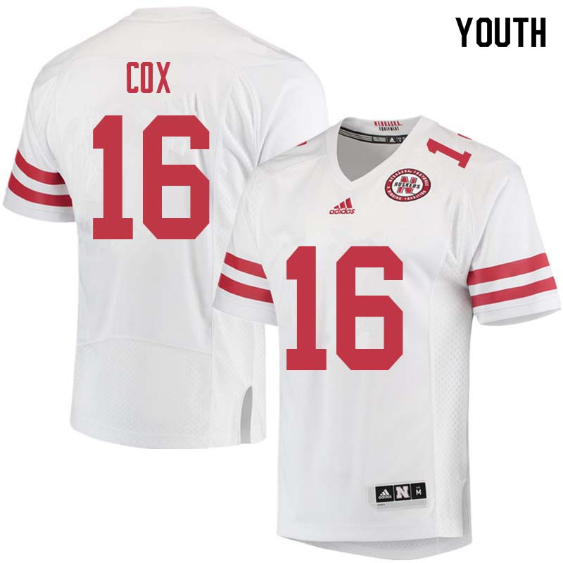 Youth #16 Ethan Cox Nebraska Cornhuskers College Football Jerseys Sale-White - Click Image to Close